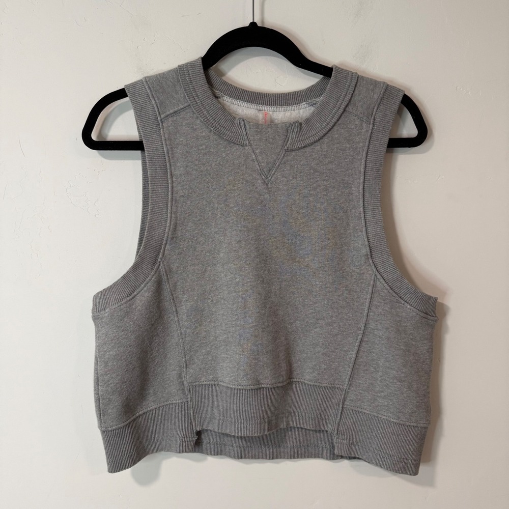 Free People Movement Womens Intercept Sweatshirt Vest Tank XS Gray Crop Fleece